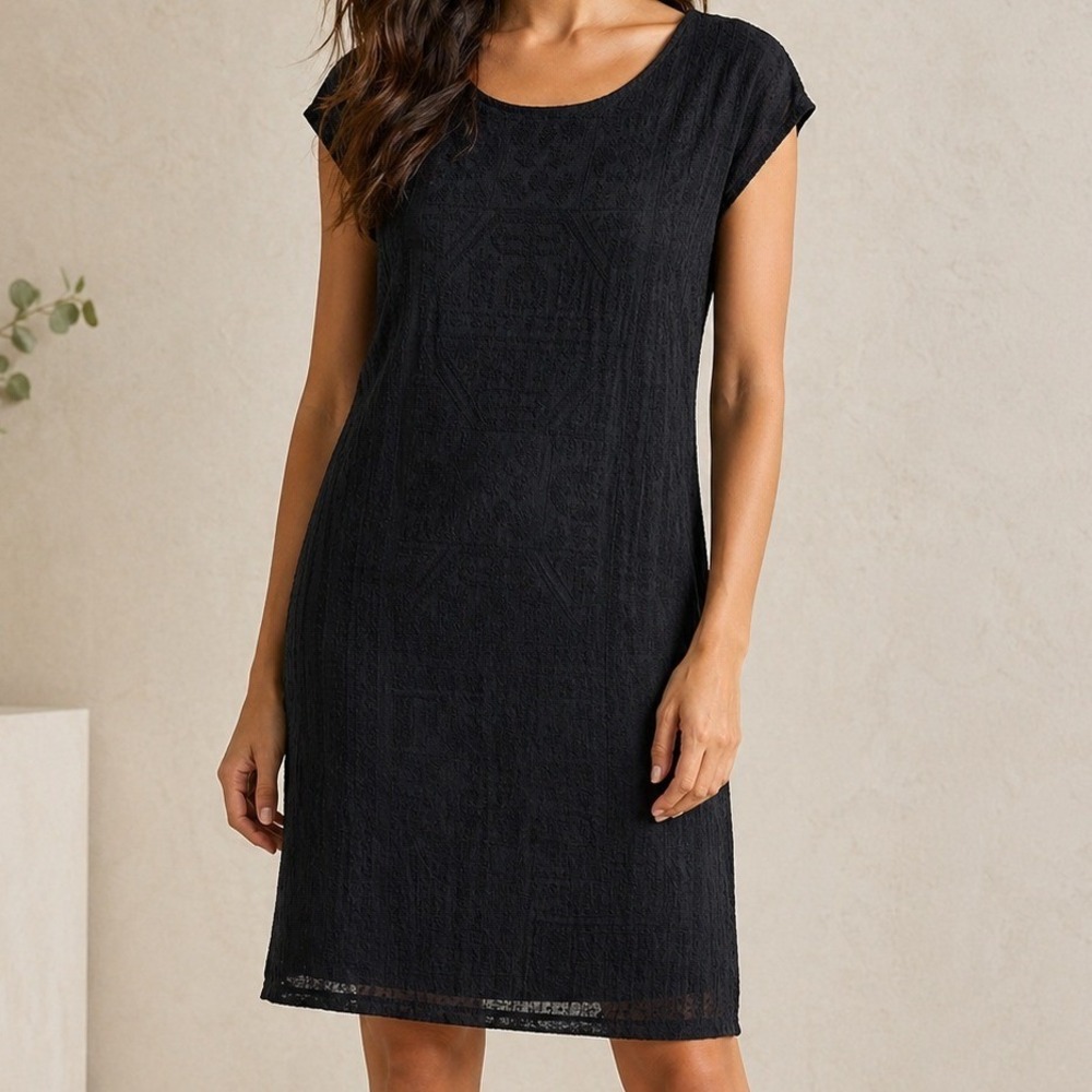 Lauren Ralph Lauren Black Textured Shift Dress Quiet Luxury Minimalist Chic L - Picture 1 of 9